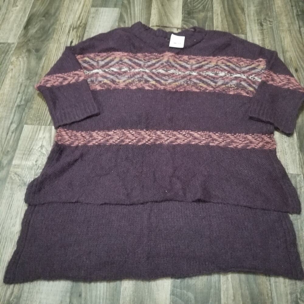 Free People Women's Knitted 3/4 Sleeve Pullover Sweater Xs/S Midnight C Purple